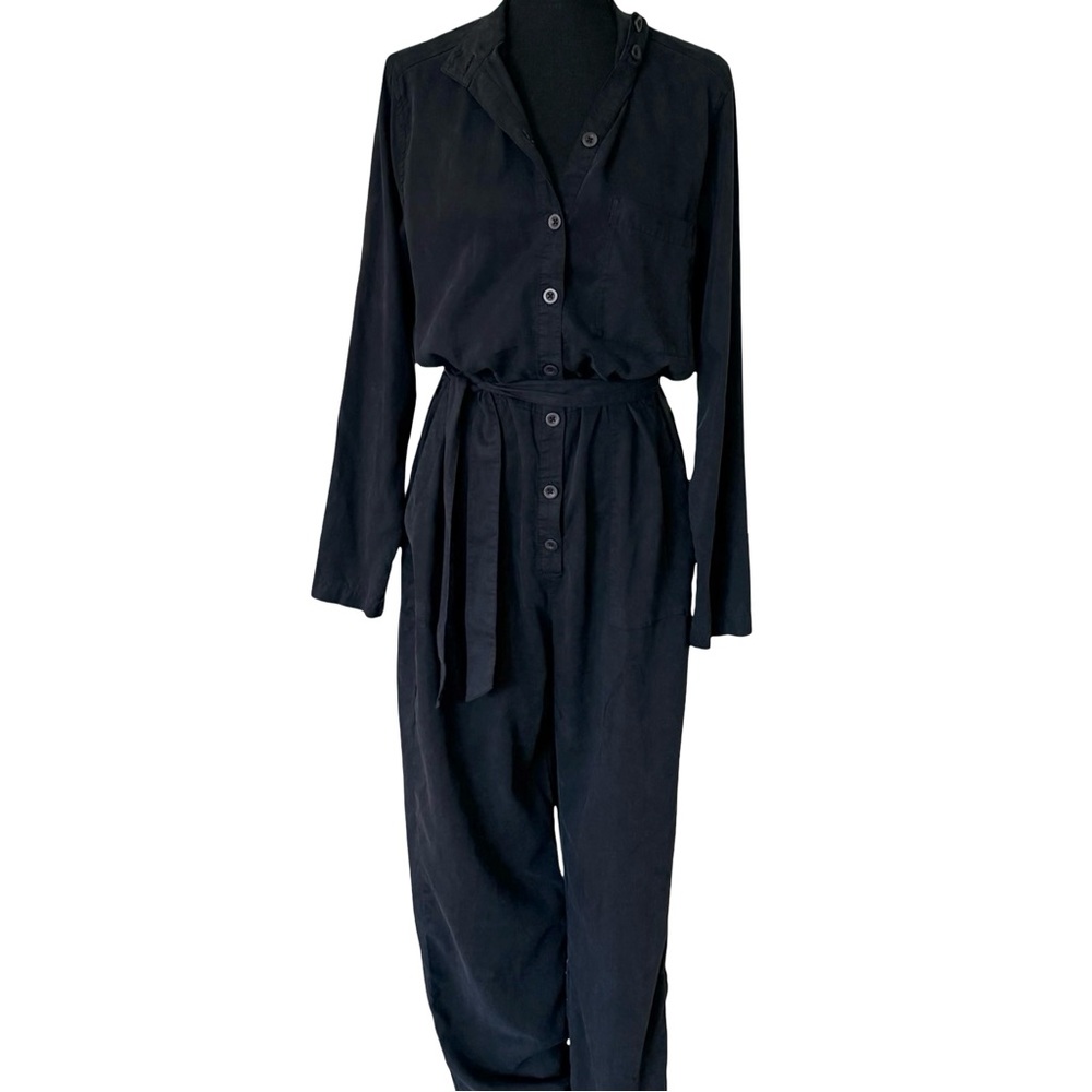 Black Cloth & Stone Button Front Pant Jumpsuit Waist Tie- Anthropologie Size M